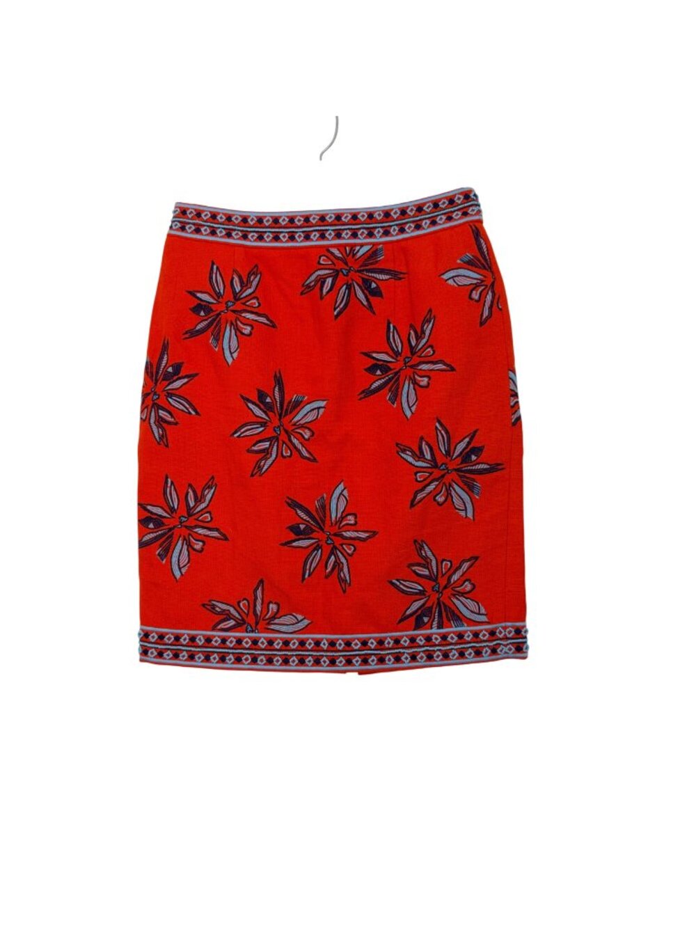 Elle Sasson Womens Floral Embroidered/Beaded Cotton-Linen Pencil Skirt Sz 36/4